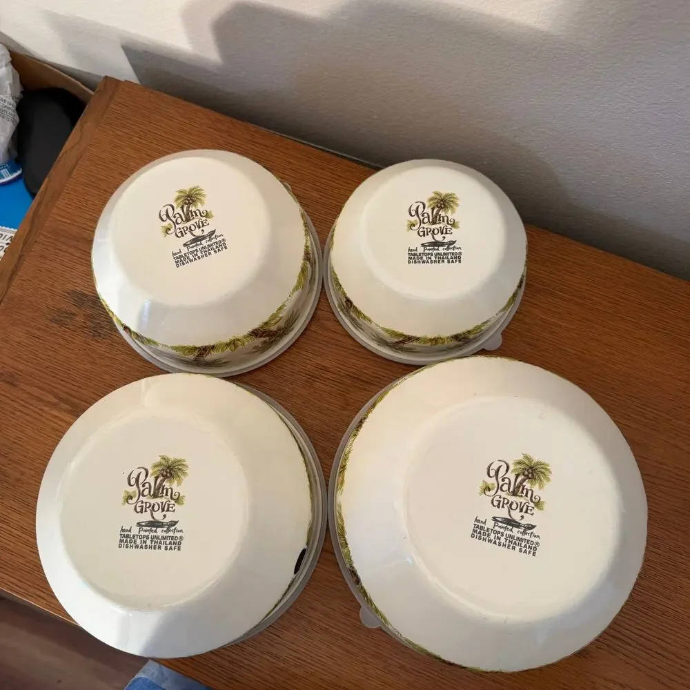 Tabletops Unlimited Palm Grove Enamel Nesting Mixing Bowls Set 4 w Lids